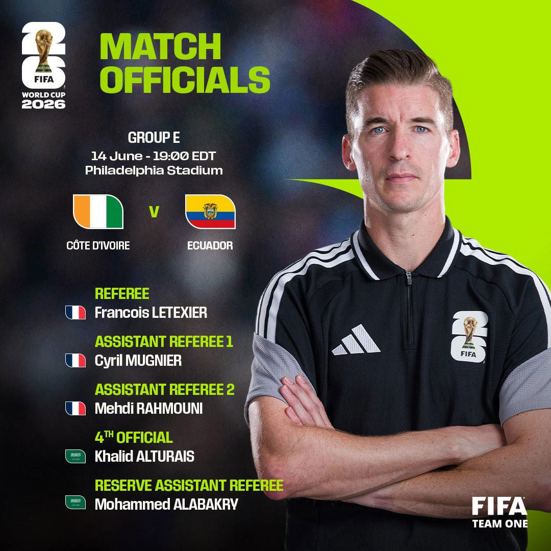 FIFA xác nhận: Trọng tài Oliver chấn thương, Letexier thay thế bắt trận Bờ Biển Ngà gặp Ecuador
