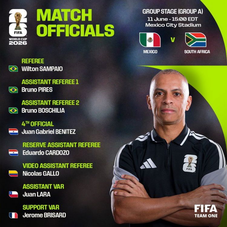 Trọng tài điều khiển trận khai mạc World Cup Mexico vs Nam Phi: Trọng tài chính Sampayo, trọng tài VAR Gallo