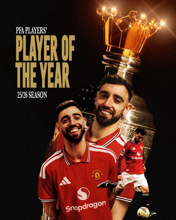 Bruno Fernandes giành giải Cầu thủ xuất sắc nhất PFA mùa 2025/26 Bruno Fernandes giành giải Cầu thủ xuất sắc nhất PFA mùa 2025/26
